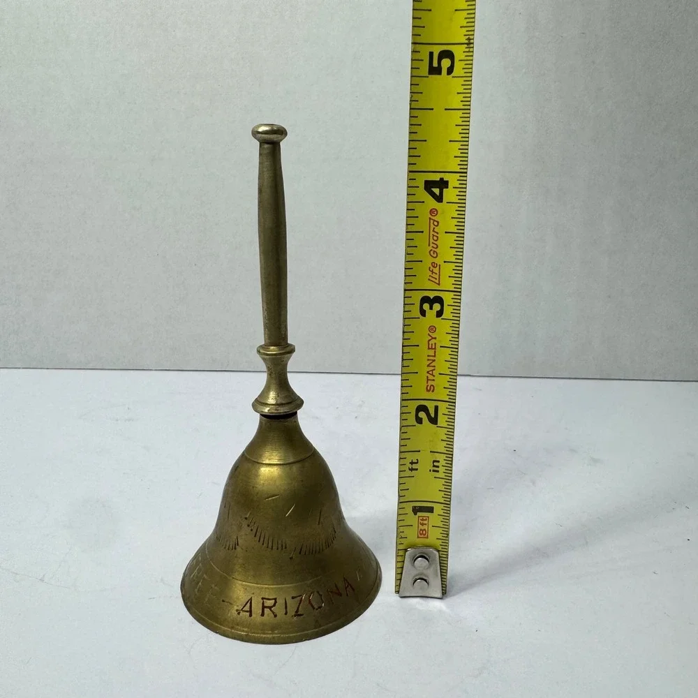Vintage Carefree Arizona Brass Hand Bell Etched Souvenir Made in India 4.75 inch